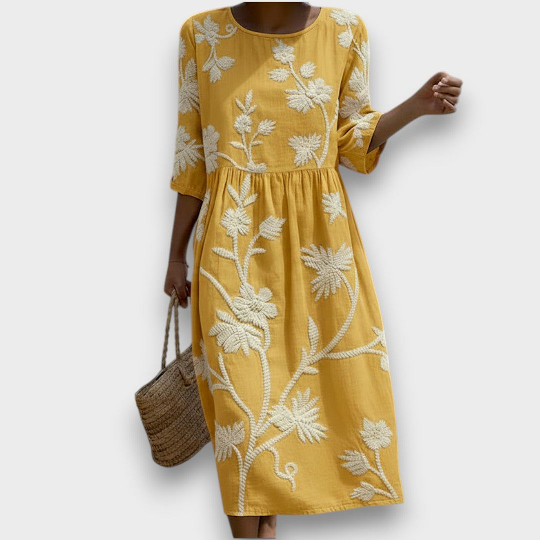 Vira | Vestido midi con estampado de plantas y flores
