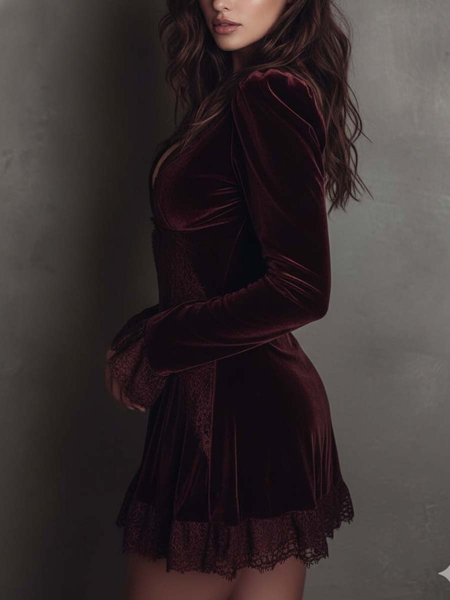 Sofía · Vestido mini burdeos con encaje