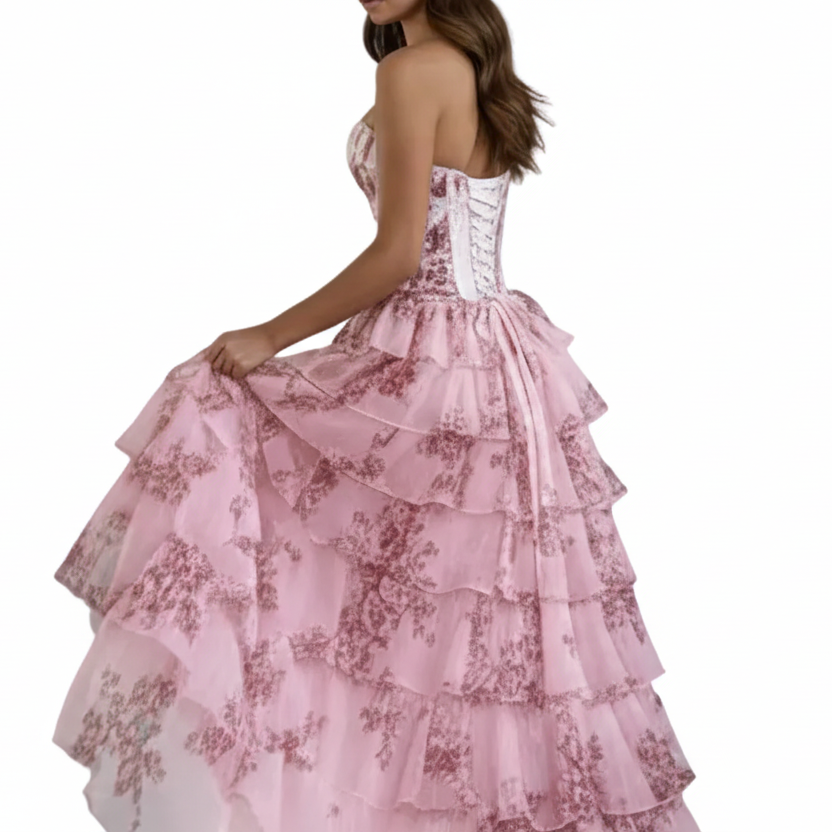 Rosa di Venezia – Corsé Florido con Falda en Capas