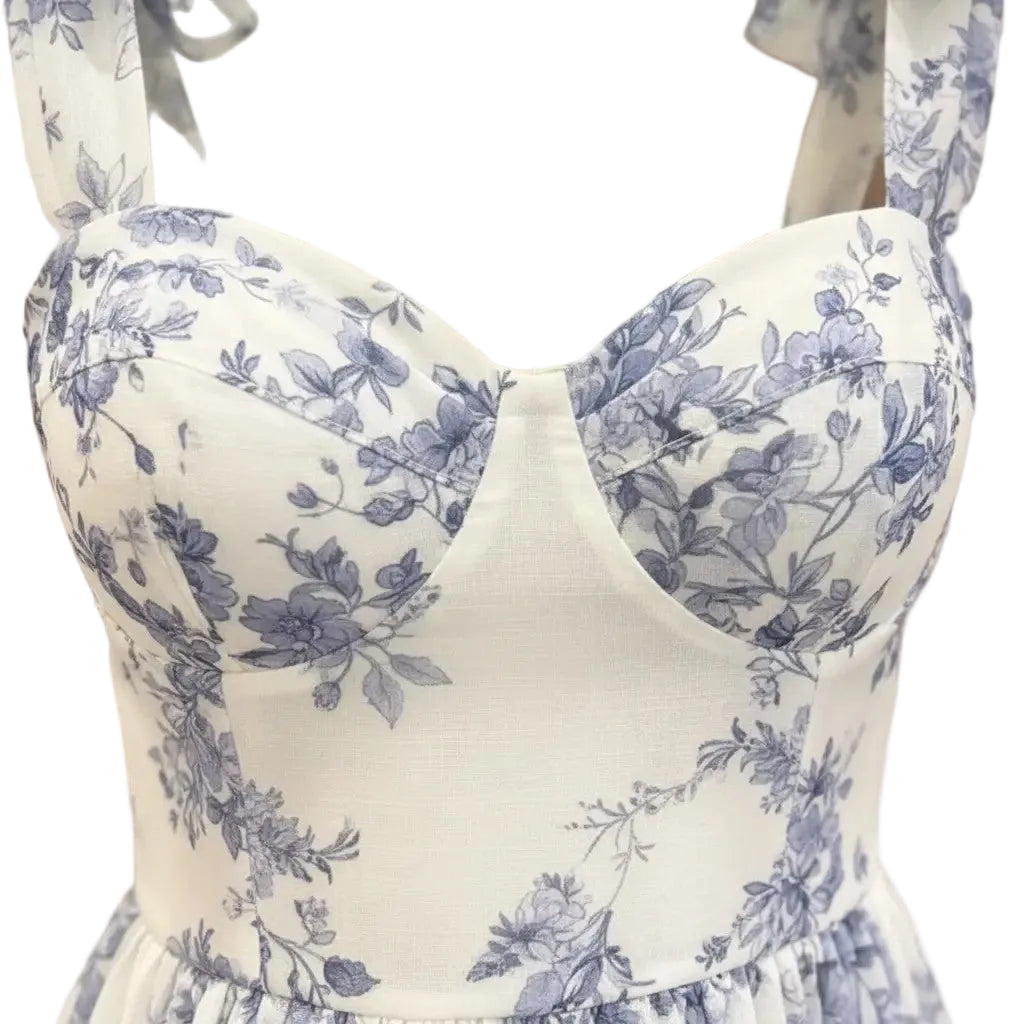 Fiori di Mare - Vestido Floral Azul y Blanco
