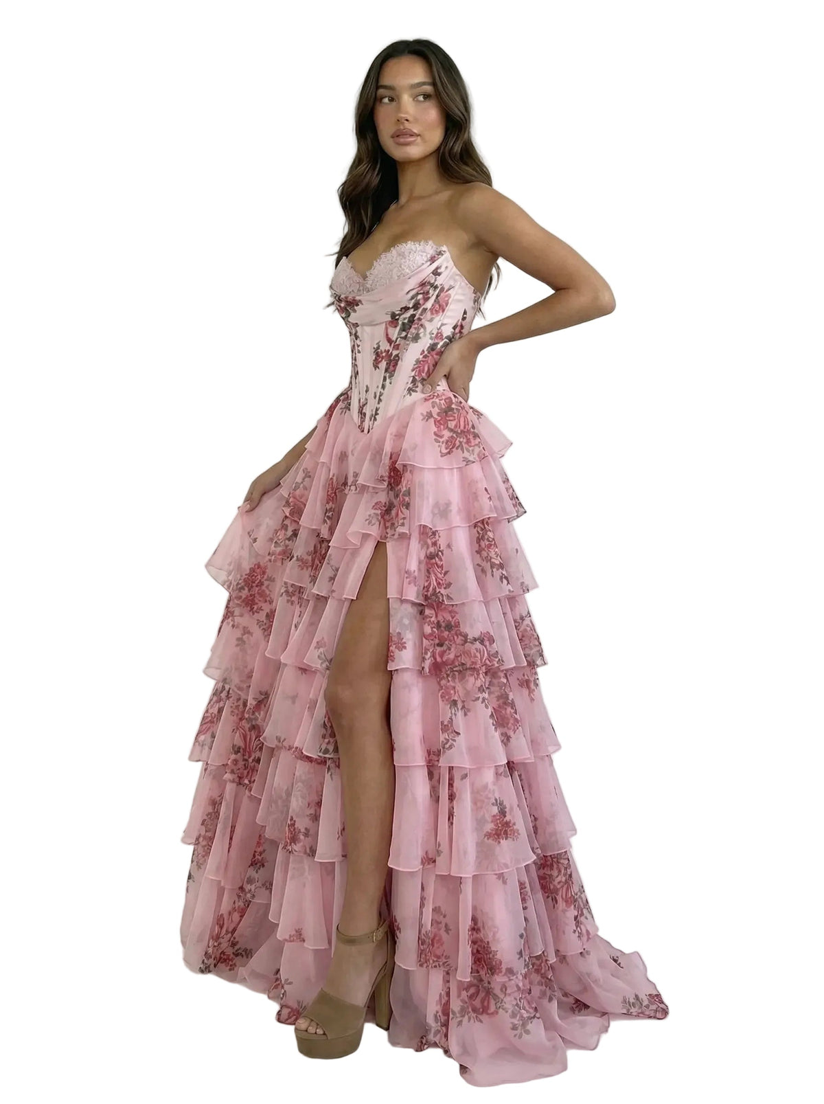 Rosa di Venezia – Corsé Florido con Falda en Capas