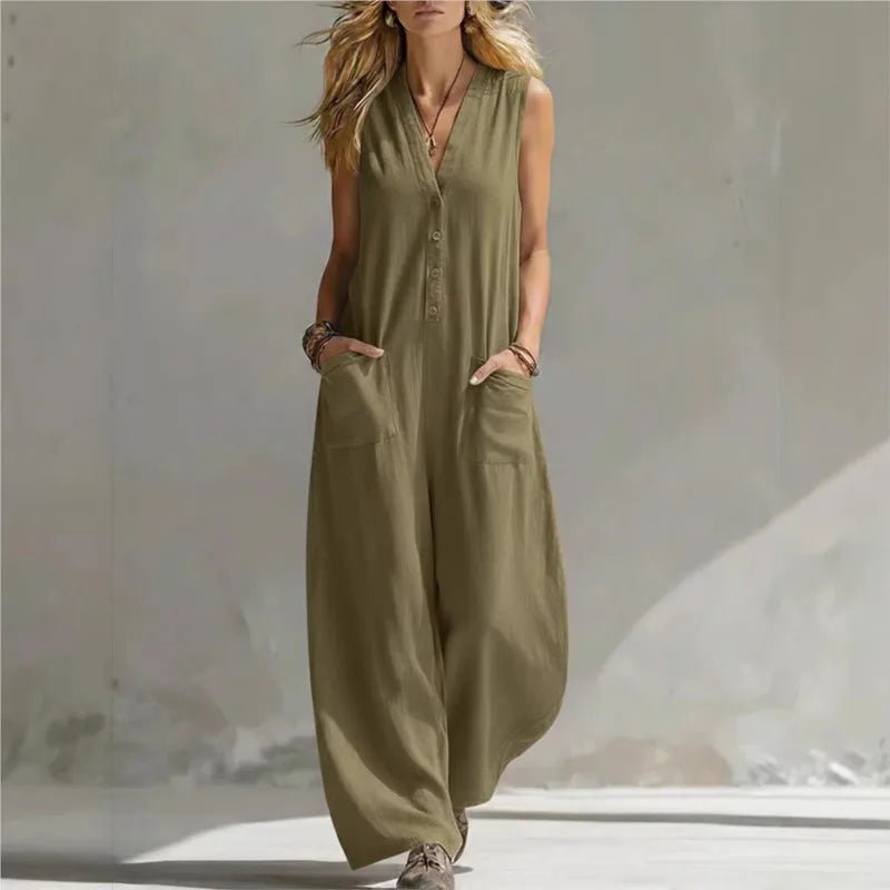 Marta · Vestido maxi sin mangas color caqui