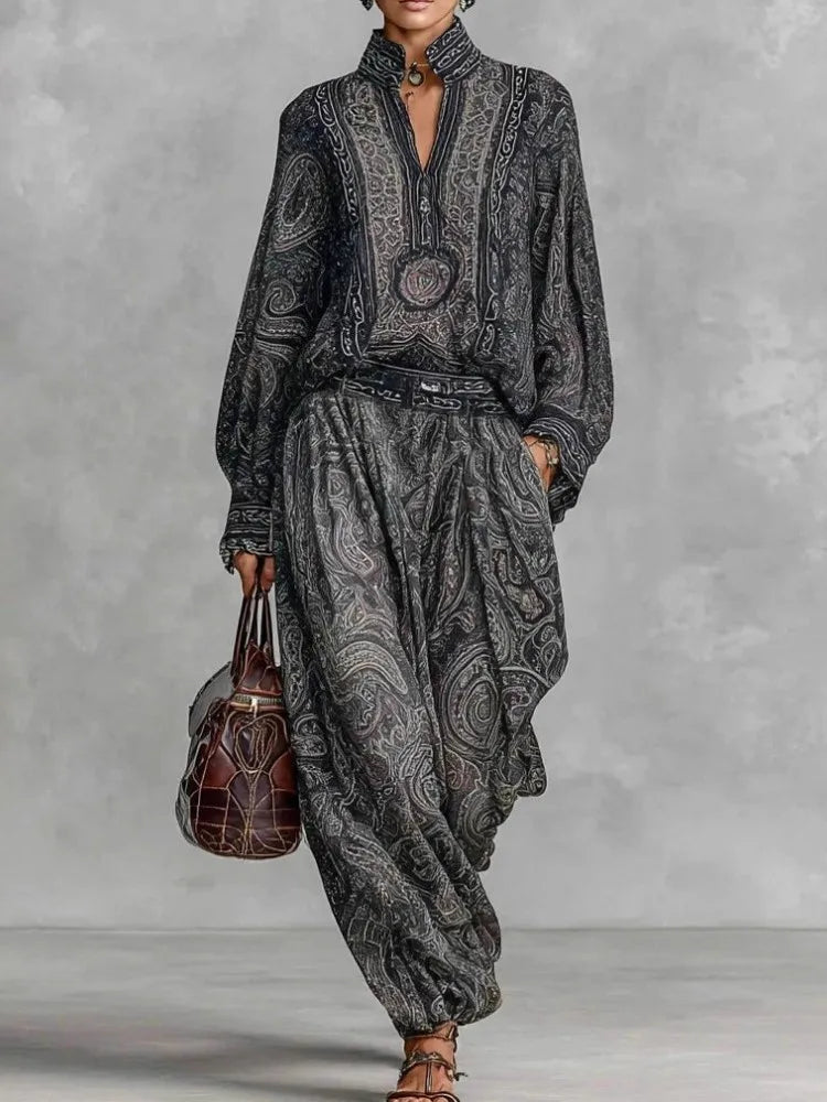 Teresa · Conjunto con estampado abstracto y chaqueta a juego