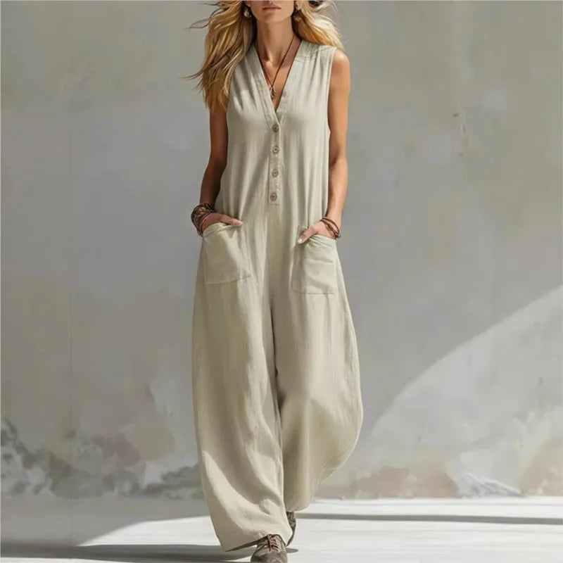 Marta · Vestido maxi sin mangas color caqui