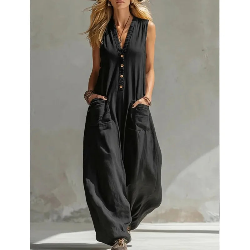 Marta · Vestido maxi sin mangas color caqui