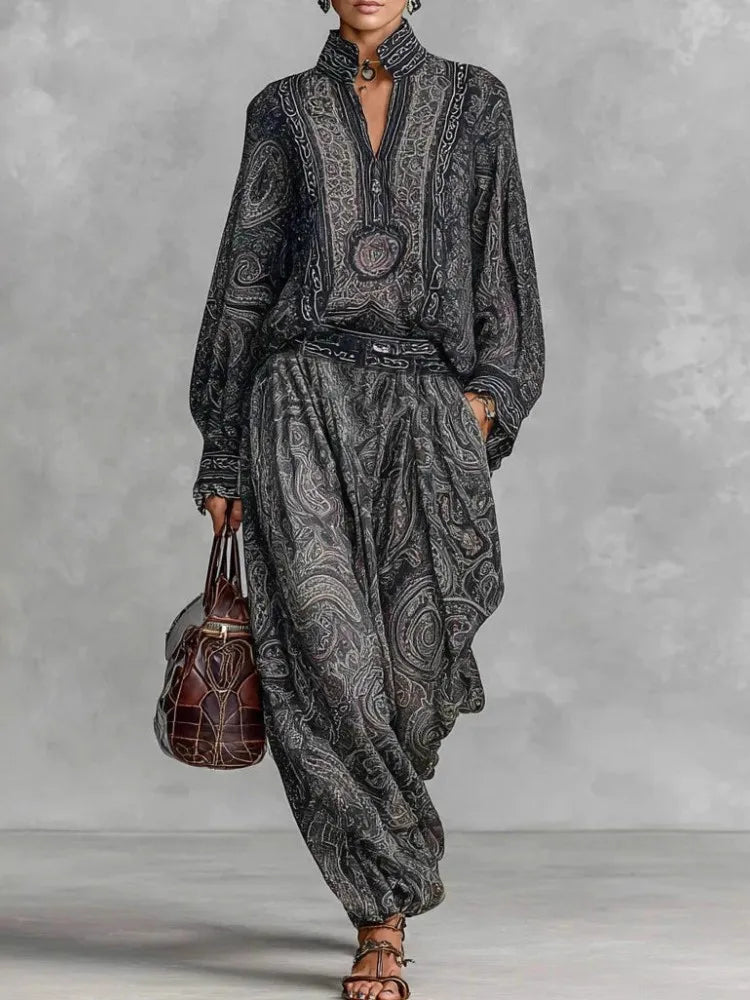 Teresa · Conjunto con estampado abstracto y chaqueta a juego