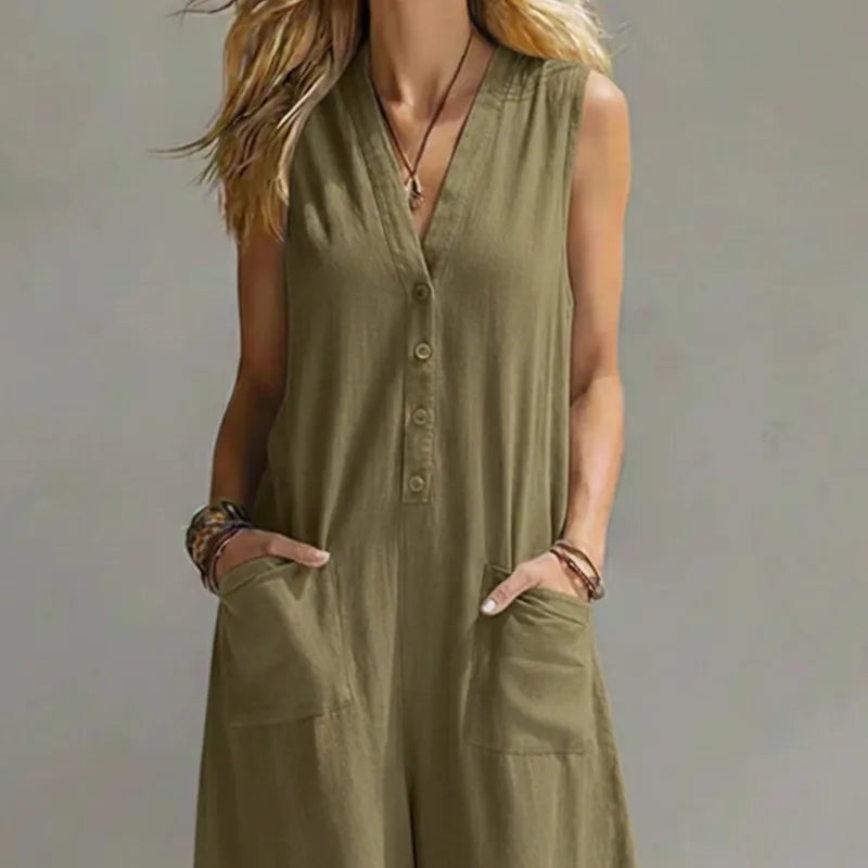 Marta · Vestido maxi sin mangas color caqui