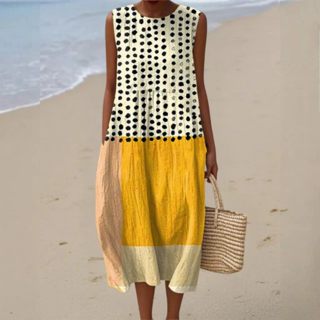Leah | Vestido Midi Colorblock con Lunares