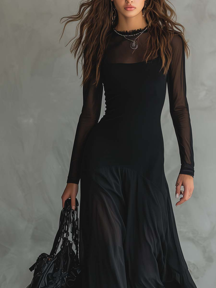 Nora | Vestido largo holgado de tul negro