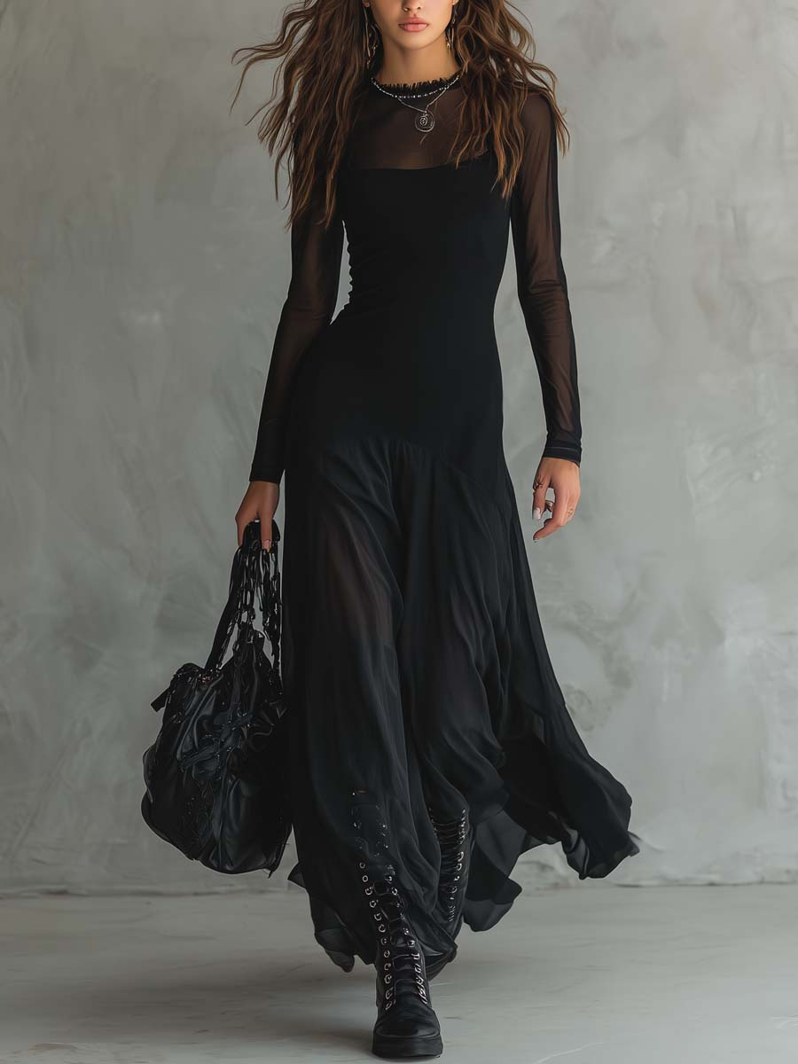 Nora | Vestido largo holgado de tul negro
