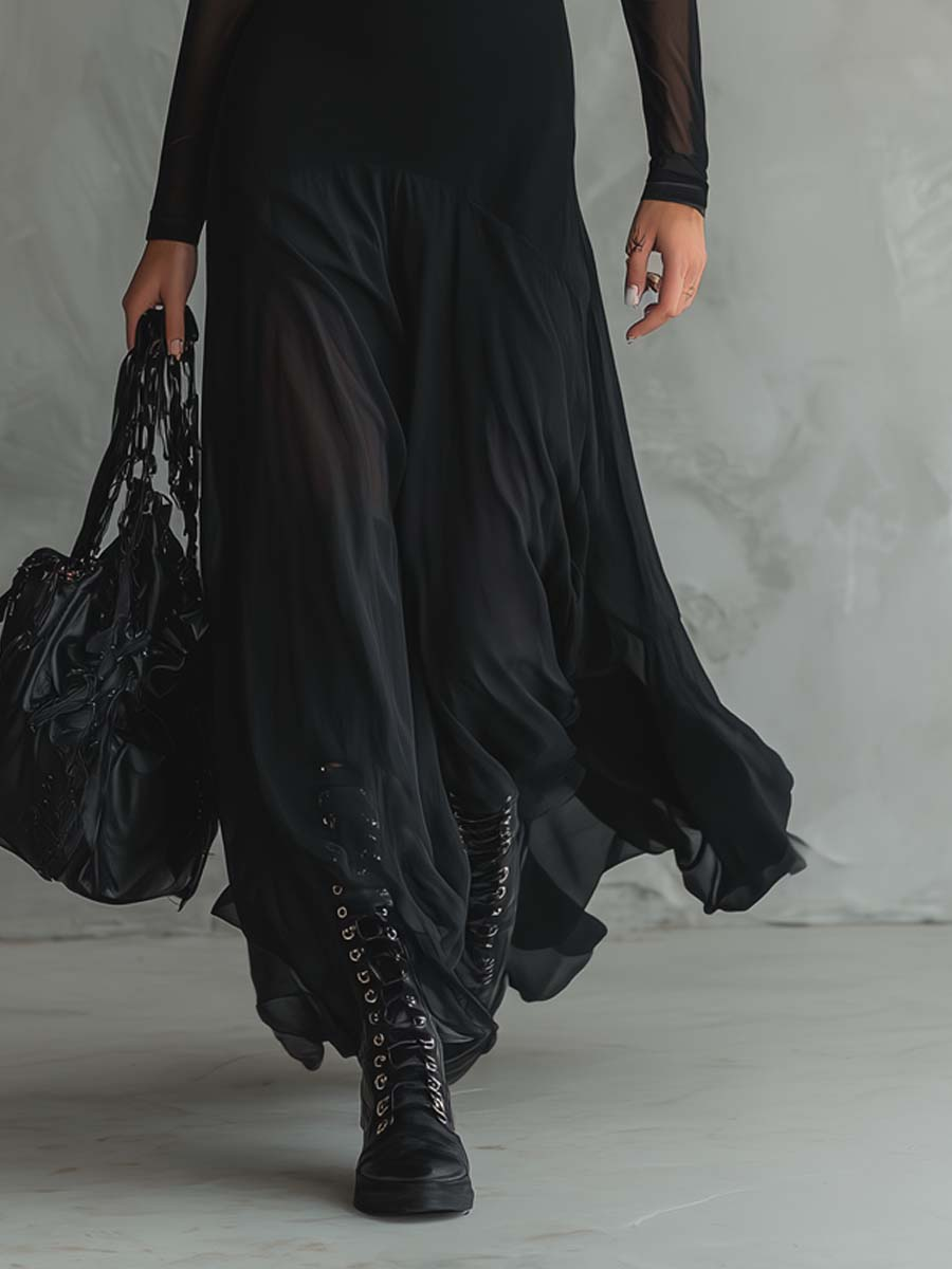 Nora | Vestido largo holgado de tul negro
