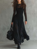 Elena · Vestido maxi negro con mangas transparentes