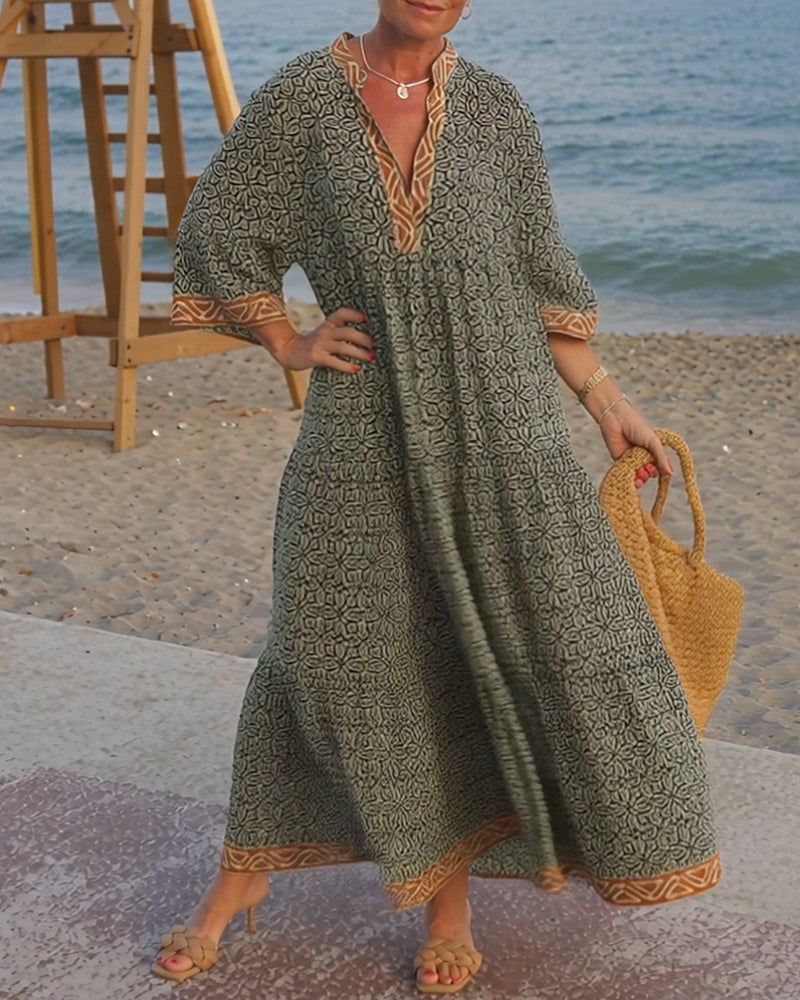 Luna · Vestido maxi estampado con escote en V