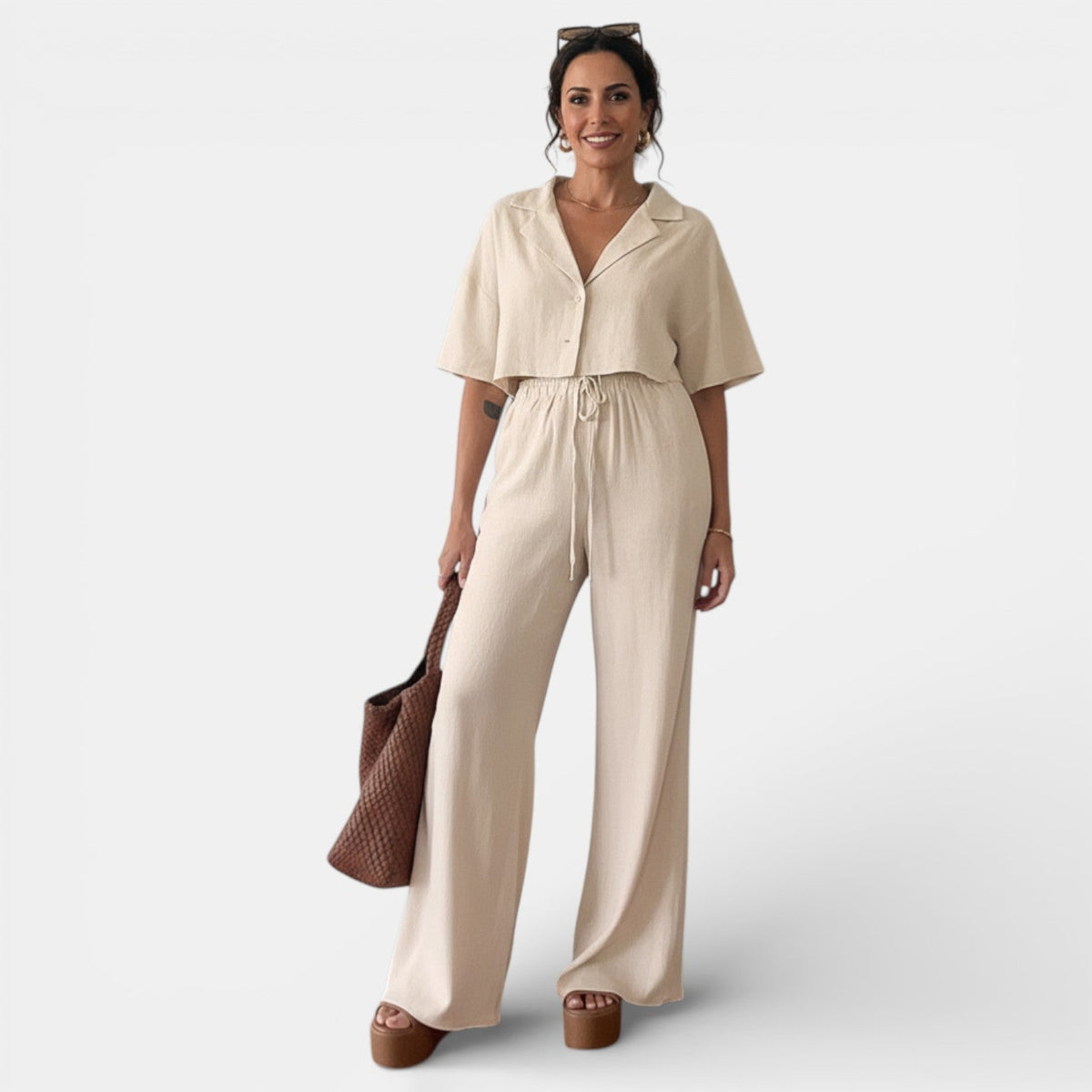 Pijama Mujer Algodón y Lino Dos Piezas