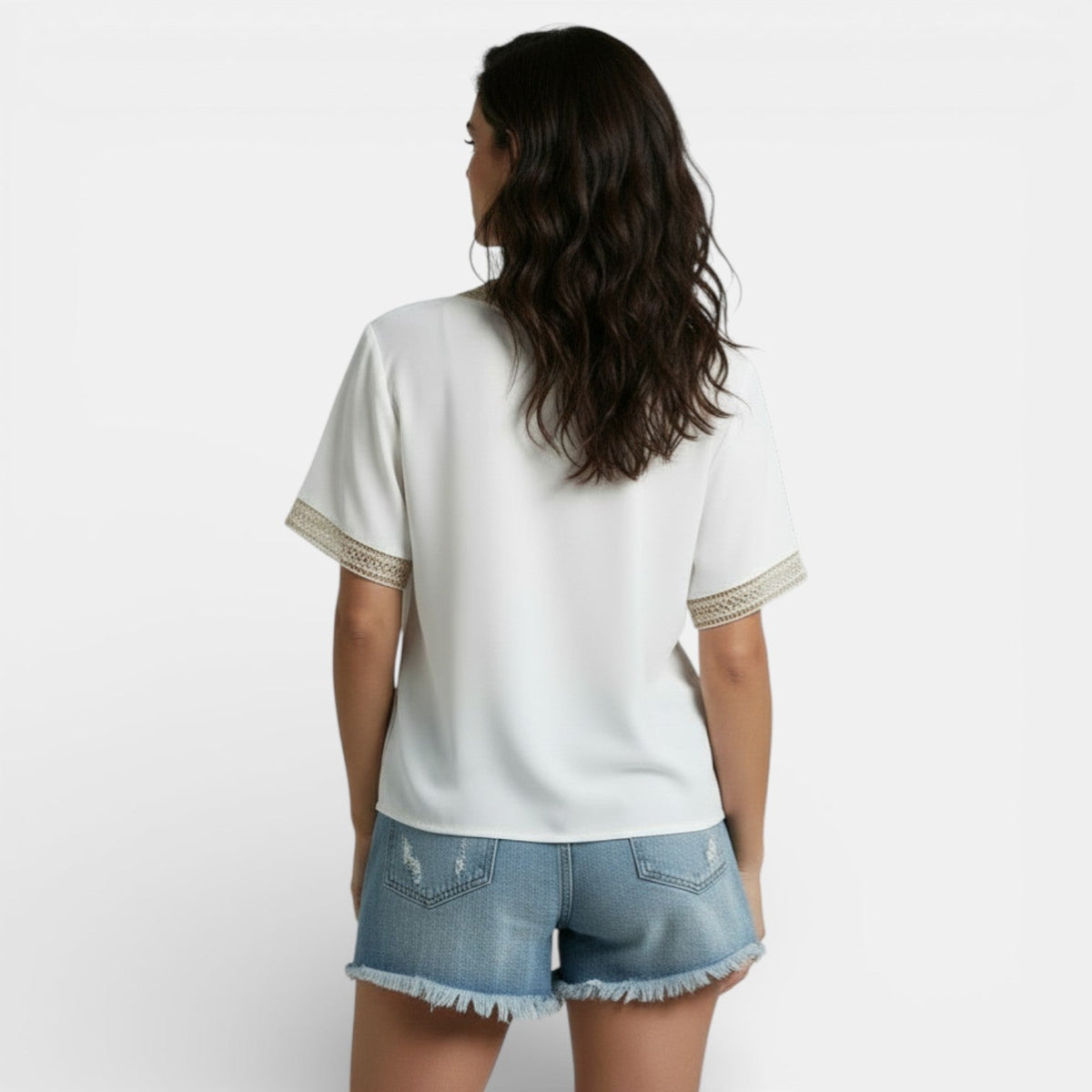 Camiseta Lencera Mujer Encaje Escote V Elegante Primavera
