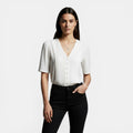 Blusa de Gasa Mujer Escote en V Manga Corta Elegante