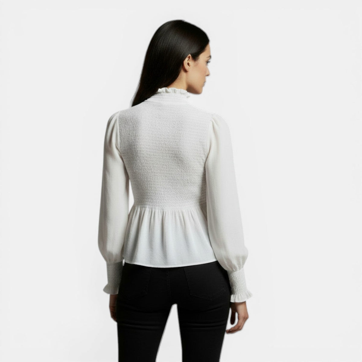 Camiseta Mujer Elegante Cuello Alto Manga Larga Casual