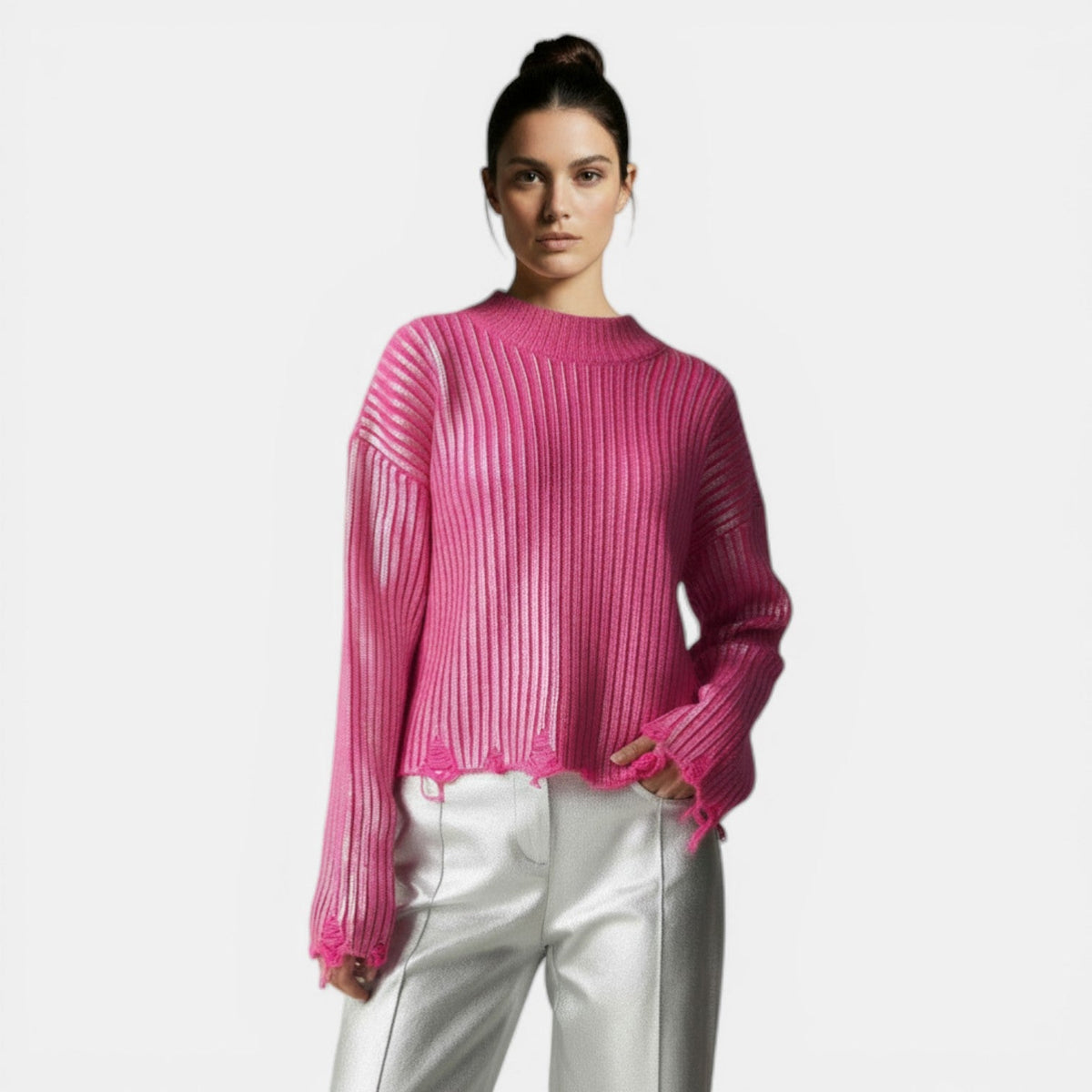 Top de Punto Mujer Corto Diseño Irregular Elegante
