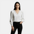 Blusa Mujer Encaje Manga Larga Escote en V
