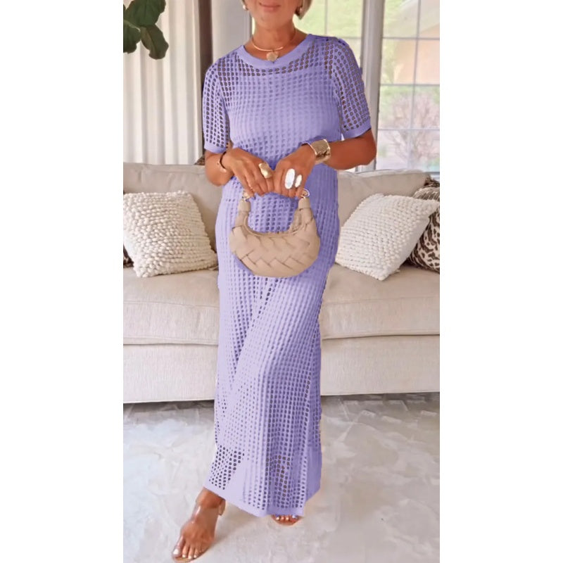 Aurora · Conjunto vestido maxi con capa calada